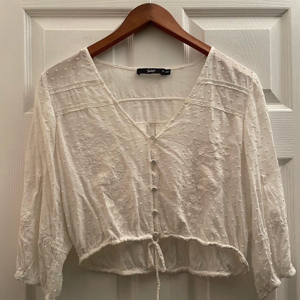 Sportsgirl White embroidered crop top